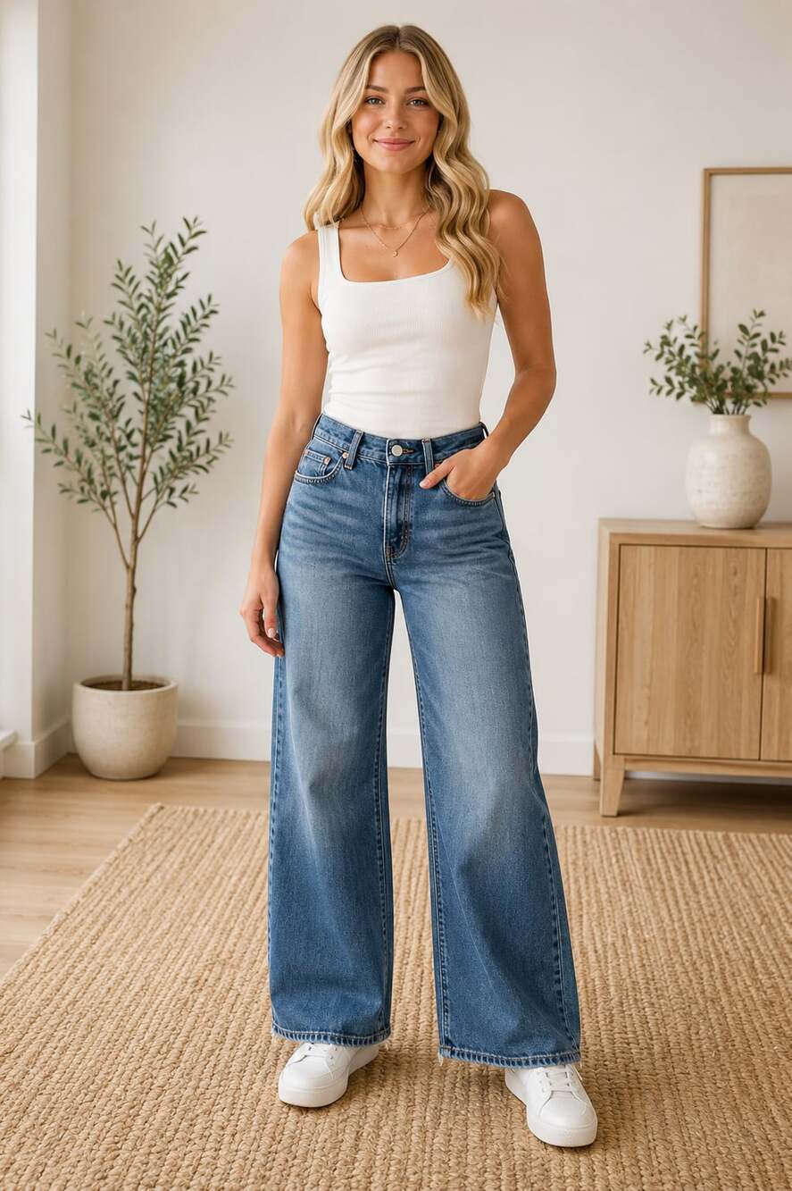 American Eagle Low Rise Baggy Wide Leg Jeans Raw Hem Women’s 00 Medium Wash